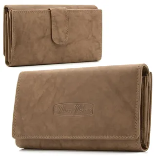 ekavale Damen-geldbörse XXL aus Rindsleder mit RFID Leder-Geldbörse mit vielen Fächern für Frau (Tan)