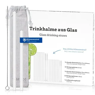 Wisefood Glas Strohhalme - Glas-Trinkhalm Set - Wiederverwendbare Glashalme - Nachhaltige und plastikfreie Mehrweg Trinkhalme mit Aufbewahrungsbeutel (1 Set)