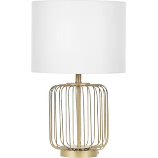 BELIANI Tischlampe Gold Metall 58 cm Stoffschirm Weiß Lampenfuss aus zahlreichen goldverzierten Längsstäben Kabel mit Schalter Modernes Design - Gold, Weiß