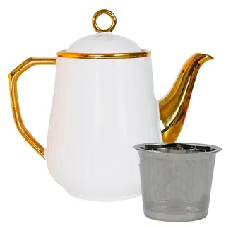 Minimalistische Porzellan-Teekanne 、Keramik-Teekanne mit Aufgüssen für losen Tee Teekannen für Tee-Party 、Teekanne (gold, large)