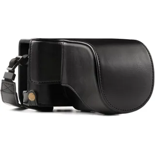 MegaGear Fujifilm X-A5, X-A3, X-A2, X-A1, X-M1 Ledertasche mit Gurt für Kamera, Schwarz