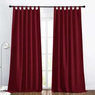 PONY DANCE Rote Vorhänge Blickdicht Gardinen Wohnzimmer 2er Set Dekoration Schlaufenvorhang Modern Thermovorhang gegen Kälte und Hitze, H 245 x B 140 cm