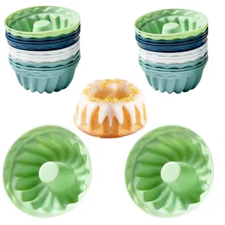 24 Stück Mini Silikon Set BPA-frei, wiederverwendbar – Für Mini Muffins, Cupcakes, Brownies, Pudding Backformen für Ofen, Airfryer, Gefrierfach & Spülmaschine (24 pcs Gugelhupfform (morandi))
