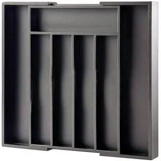 MASS DYNAMIC Besteck-Schubladen-Organizer, erweiterbarer Bambus-Besteckkasten für Küchenutensilien, verstellbarer Besteck- und Besteckhalter, 7 Fächer für Löffel, Gabeln, Messer (Schwarz)