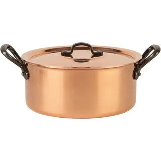 Kupfertopf Ø 20 cm, verzinnt mit Gusseisengriff und Deckel