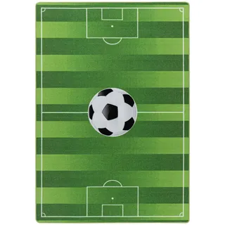 Kinderteppich , Grün , Textil , Fußball , rechteckig , 80x120 cm , Oeko-Tex® Standard 100 , für Fußbodenheizung geeignet, schmutzabweisend, für Hausstauballergiker geeignet, lichtunempfindlich, antistatisch, waschbar, pflegeleicht, strapazierfähig, leicht zusammenrollbar , Teppiche und Böden, Teppiche, Kinderteppiche