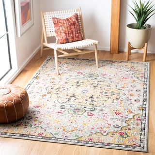 SAFAVIEH Boho Teppich für Wohnzimmer, Esszimmer, Schlafzimmer - Madison Collection, Kurzer Flor, Grau und Gold, 122 X 183 cm