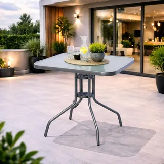 Bistrotisch Balkontisch Gartentisch Tisch Silber Glas Metall 60x60cm - Silber