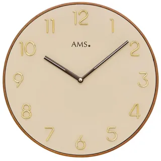 AMS 9563 Wanduhr Quarz analog Holz kirschbaum farben beige rund - Beige