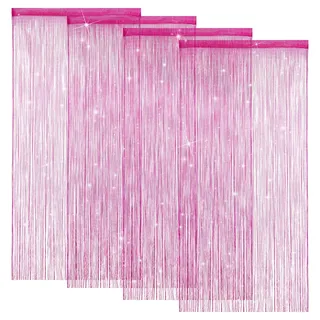 LITLANDSTAR 4 Stück Fadenvorhang Türvorhang, Glitzer Türvorhang Fensterdekoration Raumteiler Dekoration Perlenvorhang für Hochzeit Party Dekoration, 100 x 200cm (Rosenrot)