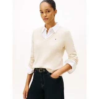 Tommy Hilfiger Soft Wool mit V-Ausschnitt, - heather oatmilk, M