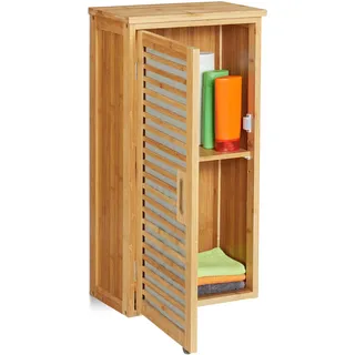 Relaxdays Bad Hängeschrank, Bambus, 2 Fächer, höhenverstellbarer Einlegeboden, Badschrank HxBxT: 66 x 35 x 20 cm, Natur, 1 Stück, Hellbraun,