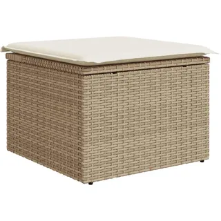 vidaXL Gartenhocker Mit Kissen Beige 55/55/37 Cm Poly Rattan , Creme , Kunststoff , Rechteckig , 55x37x55 cm , Gartenmöbel, Gartensessel, Gartenhocker