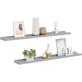 vidaXL 2X Bilderleiste Fotoleiste Bilderregal Galerieboard Wandregal Regal Wandboard für Bilderrahmen Fotorahmen Grau 80x9x3cm MDF