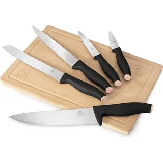 Berlinger Haus Edelstahl-Messer-Set mit magnetischem Bambushalter, 6-teilig, schwarz-rosa-gold, inkl. Kochmesser und Santoku, elegantes und ergonomisches Design - Schwarz, Gold