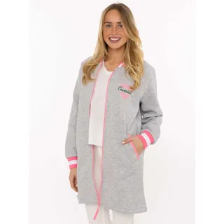 Kurzmantel ZWILLINGSHERZ "Courtside", Damen, Gr. XL, hellgrau, Sweatware, Obermaterial: 50% Baumwolle, 50% Polyester, ca. Mitte Oberschenkel, ohne Ausschnitt, Mäntel Kurzmantel, Stickerei,Reßverschluß, elastische Bündchen