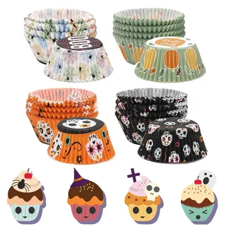 Yuaiosn 400 Stück Muffinförmchen Papier, Halloween Cupcake Förmchen, Halloween Cupcake Wrappers, Muffins Backförmchen, Das Must-Have für das Familienbacken und Party-Cupcakes