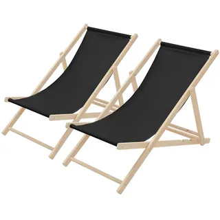 ECD-Germany Liegestuhl samt Schwarz 2er Set , Holz , 57.5x83x100 cm , Gartenmöbel, Gartenliegen