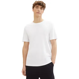T-Shirt TOM TAILOR DENIM, Herren, Gr. L, weiß, Jersey, Obermaterial: 100% Baumwolle, unifarben, regular fit taillenbedeckt, Rundhals, gerader Abschluss, Shirts T-Shirt