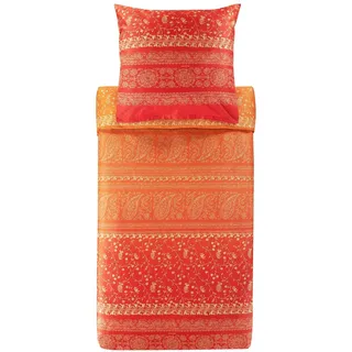 BASSETTI Brenta Bettwäsche + 1 Kissenhülle aus 100% Baumwollsatin in der Farbe Mandarine O1, Maße: 155x220 + 1 K 80x80 cm