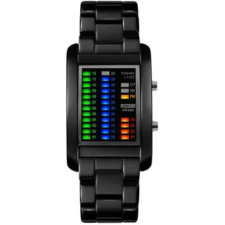 TONSHEN Sport Digital Binäre Uhr 50M Wasserdicht Einzigartige Design Cool Uhren Rechteck Lünette Edelstahl Armbanduhr 4 Farbe LED Licht Kalender Woche Mode Creative Kleidung Uhren für Herren Damen
