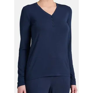 SCHIESSER Damen Schlafshirt Langarm Modal mit Knopfleiste-Mix + Relax Pyjamaoberteil, blau_175478, 34