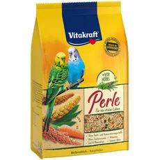 Vitakraft Sittich Perle, Vogelfutter für Wellensittiche, mit Saaten und Getreide, angereichert mit Kräutern, im wiederverschließbaren Beutel, ohne Zuckerzusatz (1x 500g)