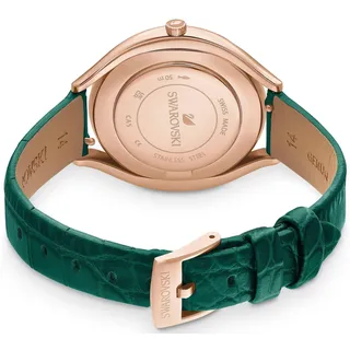 Swarovski Crystalline Aura Uhr, Schweizer Produktion, Lederarmband in Grün mit Roségoldfarbenem Finish, Artikelnummer: 5644078 - Grün