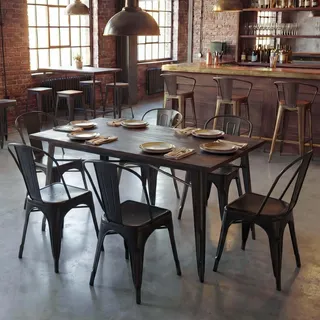 6er-Set Stuhl HWC-A73, Bistrostuhl Stapelstuhl, Metall Industriedesign stapelbar schwarz - Schwarz