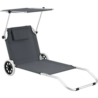 [en.casa] Lazkano Sonnenliege 150 x 62 x 60 cm Dunkelgrau