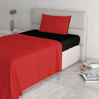 Italian Bed Linen Natural Color Bettwäsche Set, 100% Baumwolle, Rot/Schwarz, Einzeln