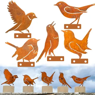 BSTDAYEVER Rost Vögel Gartenstecker Vögel Deko Rost Vogel Gartendeko 5Stk Edelrost Metall Vogel für Draußen Bird Baumstecker für Garten Patio Park Zaun Baum AST Stamm Dekoration