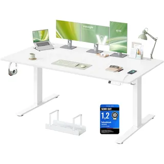VASAGLE Höhenverstellbarer Schreibtisch, 180 x 80 cm, USB-C-Anschluss, Ablage für Steckdosenleiste, Stehtisch, Erinnerung bei langem Sitzen, 3 Speichertasten, für Büro, mattweiß LSD148WZ02