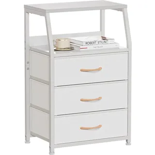 GarveeLife Kommode Schmal Kommodenschrank Mit 3 Schubladen Aus Stoff, Nachttisch Nachtschrank Sideboard Aufbewahrungskommode Mit 2-Tier Holz Regal Für Schlafzimmer, Flur, Wohnzimmer, 41x29x72Cm