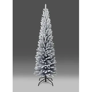 SHATCHI Künstlicher schmaler Weihnachtsbaum, 1,2 m - 2,4 m, Dekoration für Urlaub, Zuhause, Dekoration mit Spitzen Spitzen und Metallständer, Schneeflocke, 240 cm