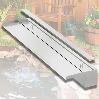 LONGRUNNEW Teich Wasserfallklingen Set, 90cm Edelstahl Poolfontäne mit Zubehör, Breite 20cm Auslauf Wasserspiel Wasserfallkaskade für Garten Patio Teichdekoration
