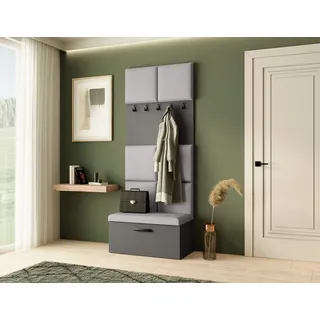 Garderobe MARGARET I, Farbe: Grafit+Grau, mit gepolsterten Paneelen und Kleiderhaken - Grau