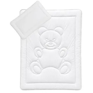 KiGATEX Baby Bettdecke und Kissen im Set - 100x135 cm Kinderbettdecke und 60x40 cm Kissen für Kinder Zertifiziert nach Öko-Tex - Kinderdecke mit Bärchensteppung