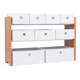 Humble Crew Kinderregal aus Holz – Spielzeugregal mit 6 Stoffboxen, Aufbewahrungsregal für Kinderzimmer, Natur/Weiß
