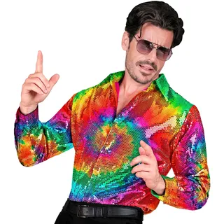 W WIDMANN MILANO Party Fashion - Party Fashion Pailletten Hemd für Herren, Disco Fever, Schlagermove, Animal Print, Herrenhemd