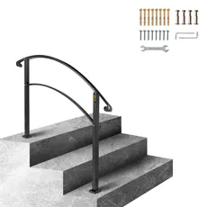 BuoQua Treppengeländer Geländer Handlauf für Treppen geeignet für Garten, Wohngebäude (3 Stufen, schwarz)