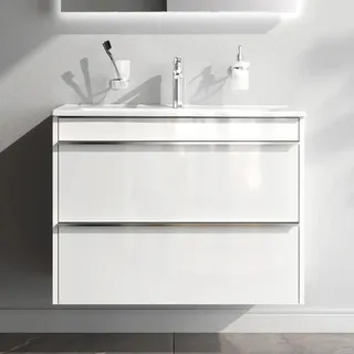 AM.PM Badmöbel Set Badezimmerschrank mit Waschbecken Hängender Waschbecken mit Unterschrank mit Soft Close, mit 2 Schubladen, 80 cm, Weiß glänzend - Weiß