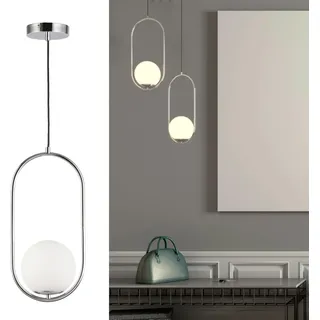 Moderne 1-flammige Pendelleuchte aus Chrom, Kugel aus weißem Milchglas, Mid-Century-Stil „LIVIA“ – E27