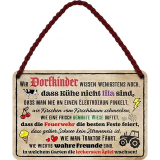 WOGEKA ART Retro Blechschild - Wir Dorfkinder wissen wenigstens noch - witziger Spruch als Geschenk-Idee Geburtstag Weihnachten Dekoration 18x12 cm Vintage-Design Hänge-Schild HS467