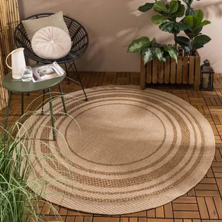 Jute Gartenteppich Rund - Mavi Border Creme Braun - Ø 160 cm - Garten / Terrasse, Flur - FRAAI | Home & Living - Boho, Ländlich - Creme