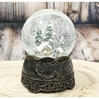 Weihnachts Schneekugel mit Musik |Hüttenzauber | B: 10 cm | 20324 | Breite: 10cm, Höhe: 14 cm | Sockel Kupfer antik | Schüttelkugel Weihnachtsdekoration | mit Musik