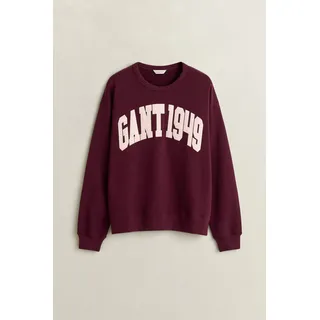 Sweatshirt GANT "GRAPHIC C-NECK", Damen, Gr. S, rot (schwarzened wine), Sweatware, Obermaterial: 100% Baumwolle, relaxed fit normal, Rundhals, Rippbündchen, Sweatshirts Sweatshirt, Rundhals, relaxed fit, mit Print