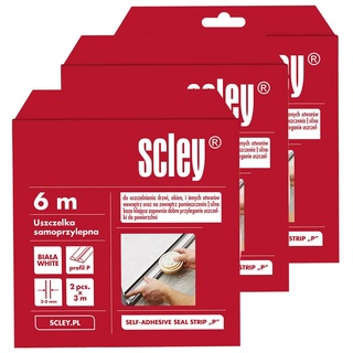 Scley Dichtungsband, Schaumstoff selbstklebend, Breite 9mm, Dicke 5,5mm, Länge 6m, 3 Stück, Fenster Dichtungsband, Abdichtungsband, Türdichtung selbstklebend, Profil P, 3 Stück, wieß, A0398-201006