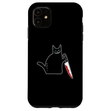 Hülle für iPhone 11 Lustige schwarze Katze mit blutigem Messer Grinse Katze