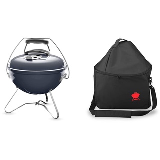 Weber 1126804 Smokey Joe Premium, Holzkohlegrill, 37 cm, slate blue, für unterwegs, tragbar + Premium Tragetasche für tragbaren Holzkohlegrill Smokey Joe, schwarz, 39,4 x 33,5 x 5,6 cm